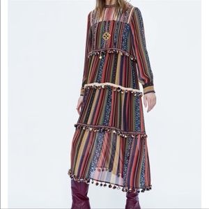 ZARA Pompom Rainbow Stripe Dress - worn once!